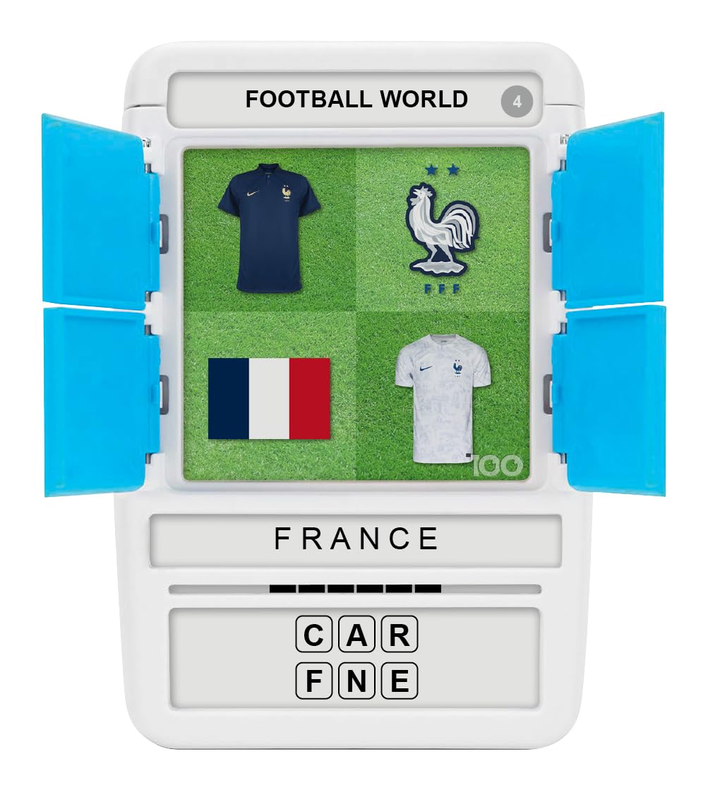100 PICS Football World Travel Game - Identify 100 National Squads from flags and kits | Flash Cards with Slide Reveal Case | Card Game, Gift, Stocking Filler | Ages 6+