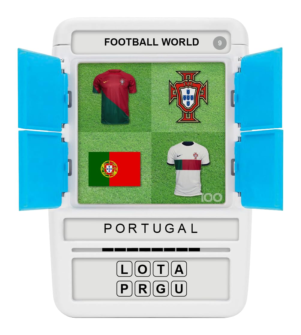100 PICS Football World Travel Game - Identify 100 National Squads from flags and kits | Flash Cards with Slide Reveal Case | Card Game, Gift, Stocking Filler | Ages 6+