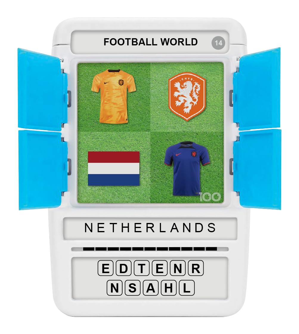 100 PICS Football World Travel Game - Identify 100 National Squads from flags and kits | Flash Cards with Slide Reveal Case | Card Game, Gift, Stocking Filler | Ages 6+
