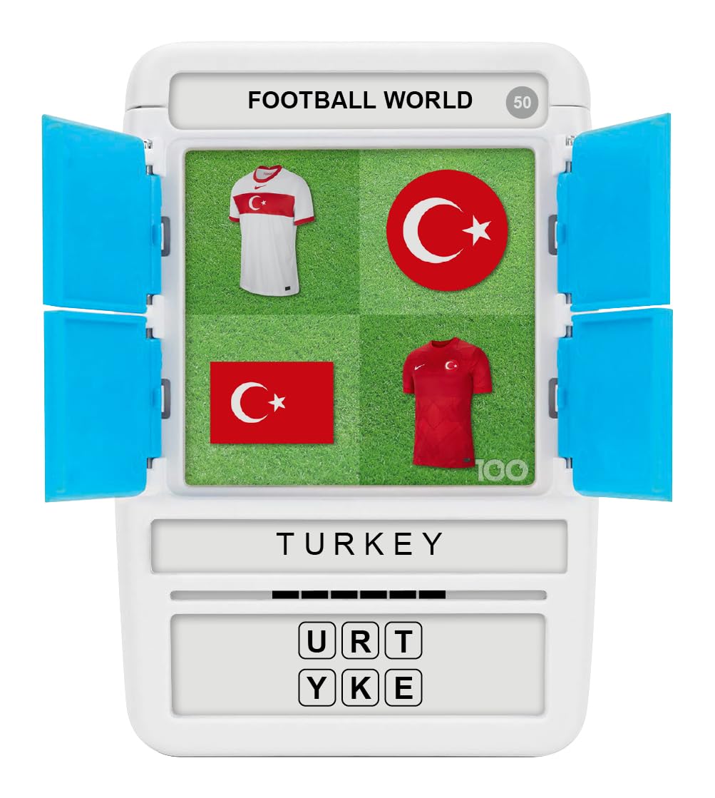 100 PICS Football World Travel Game - Identify 100 National Squads from flags and kits | Flash Cards with Slide Reveal Case | Card Game, Gift, Stocking Filler | Ages 6+