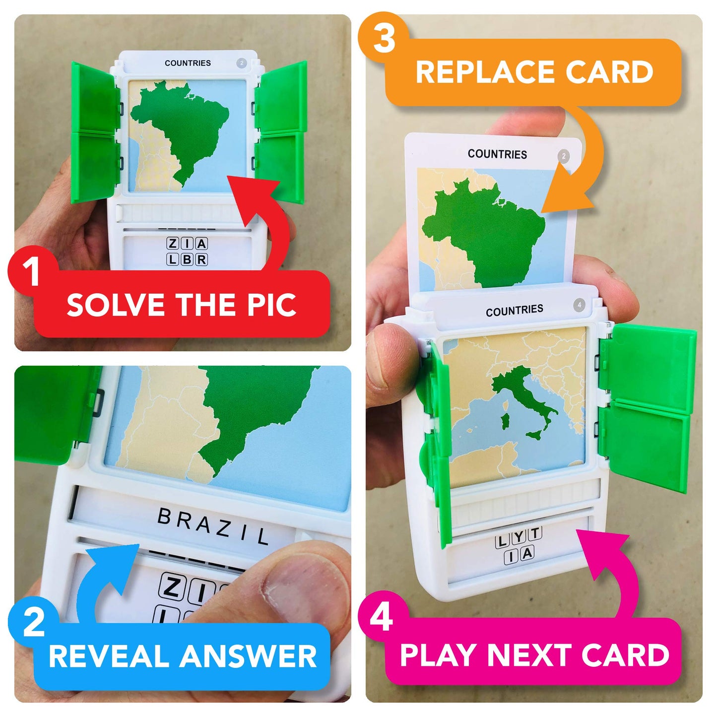 100 PICS Countries of the World Travel Game - Geography Flash Card Quiz, Pocket Puzzles For Kids And Adults