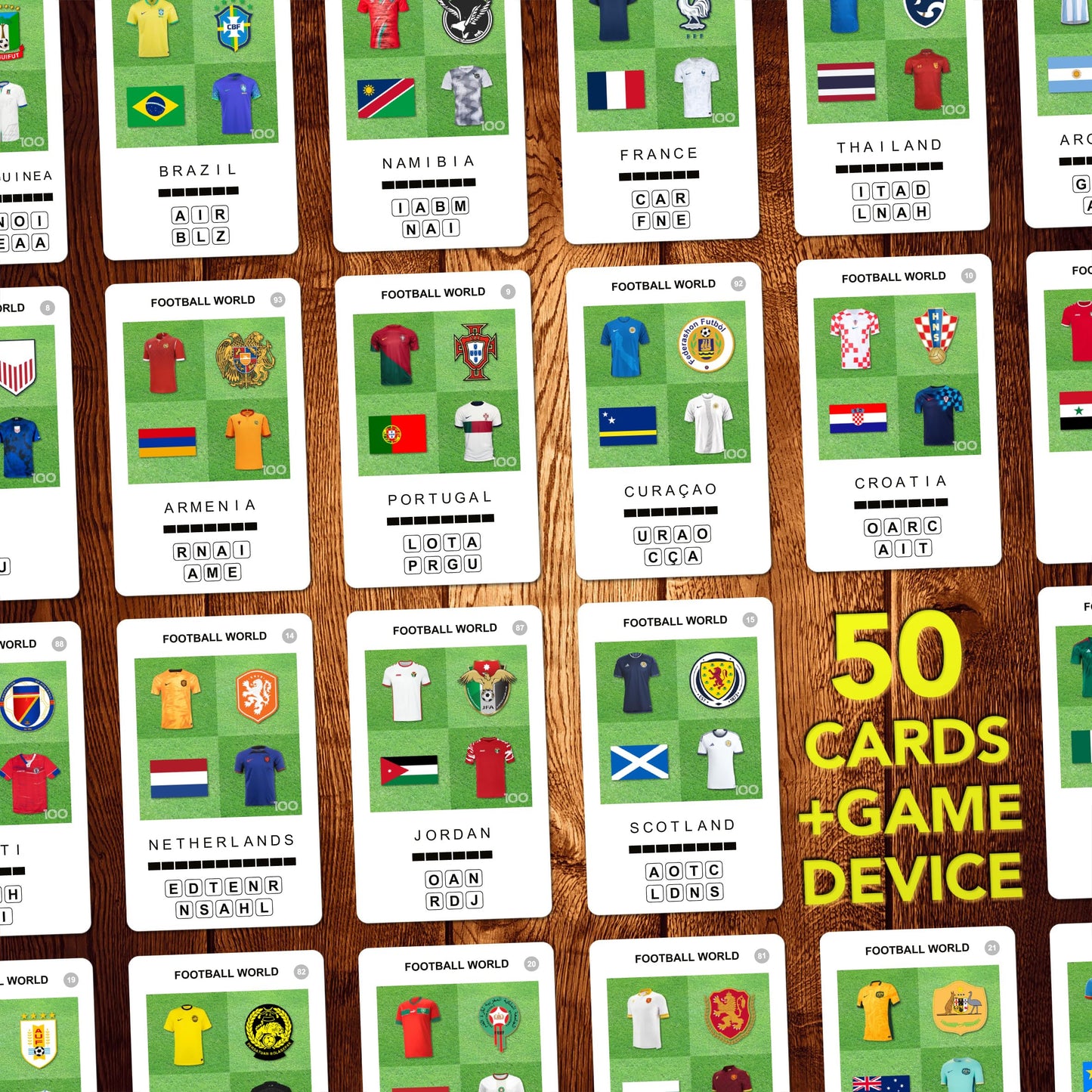 100 PICS Football World Travel Game - Identify 100 National Squads from flags and kits | Flash Cards with Slide Reveal Case | Card Game, Gift, Stocking Filler | Ages 6+