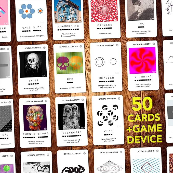 100 PICS Optical Illusions Travel Game - Try 100 Illusions | Flash Cards with Slide Reveal Case | Card Game, Gift, Stocking Filler | Ages 6+