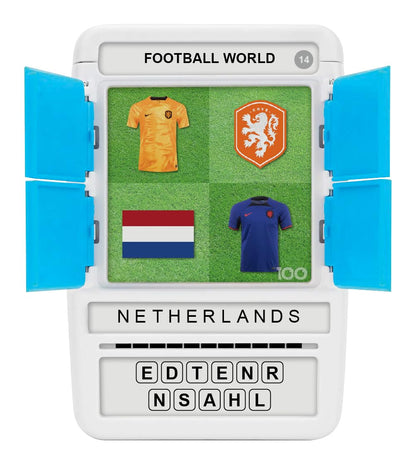 100 PICS Football World Travel Game - Identify 100 National Squads from flags and kits | Flash Cards with Slide Reveal Case | Card Game, Gift, Stocking Filler | Ages 6+