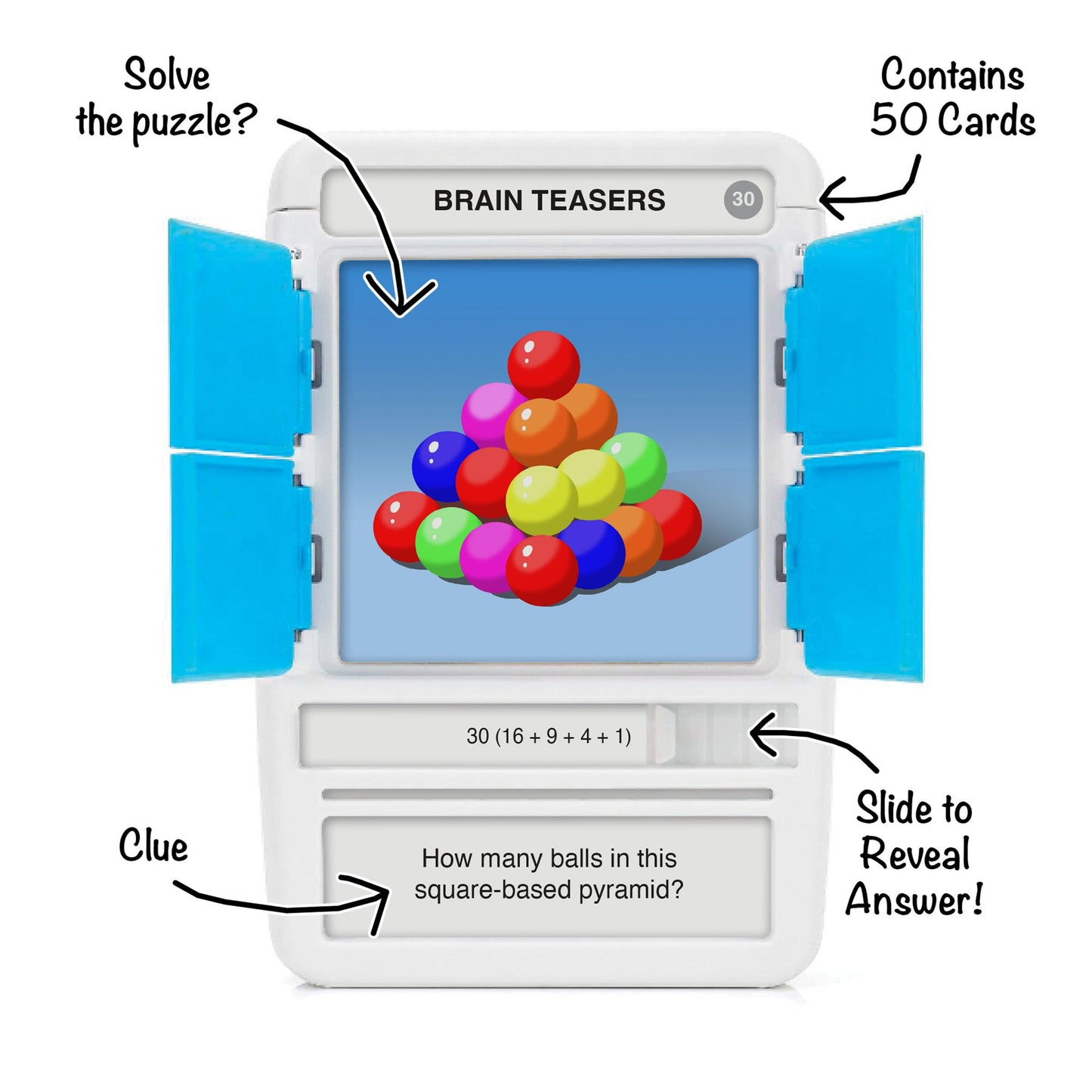 100 PICS Brain Teasers | Travel Game | Flash Cards with Slide Reveal Case | Card Game, Gift, Stocking Filler | Hours of Fun for Kids and Adults | Age 6+