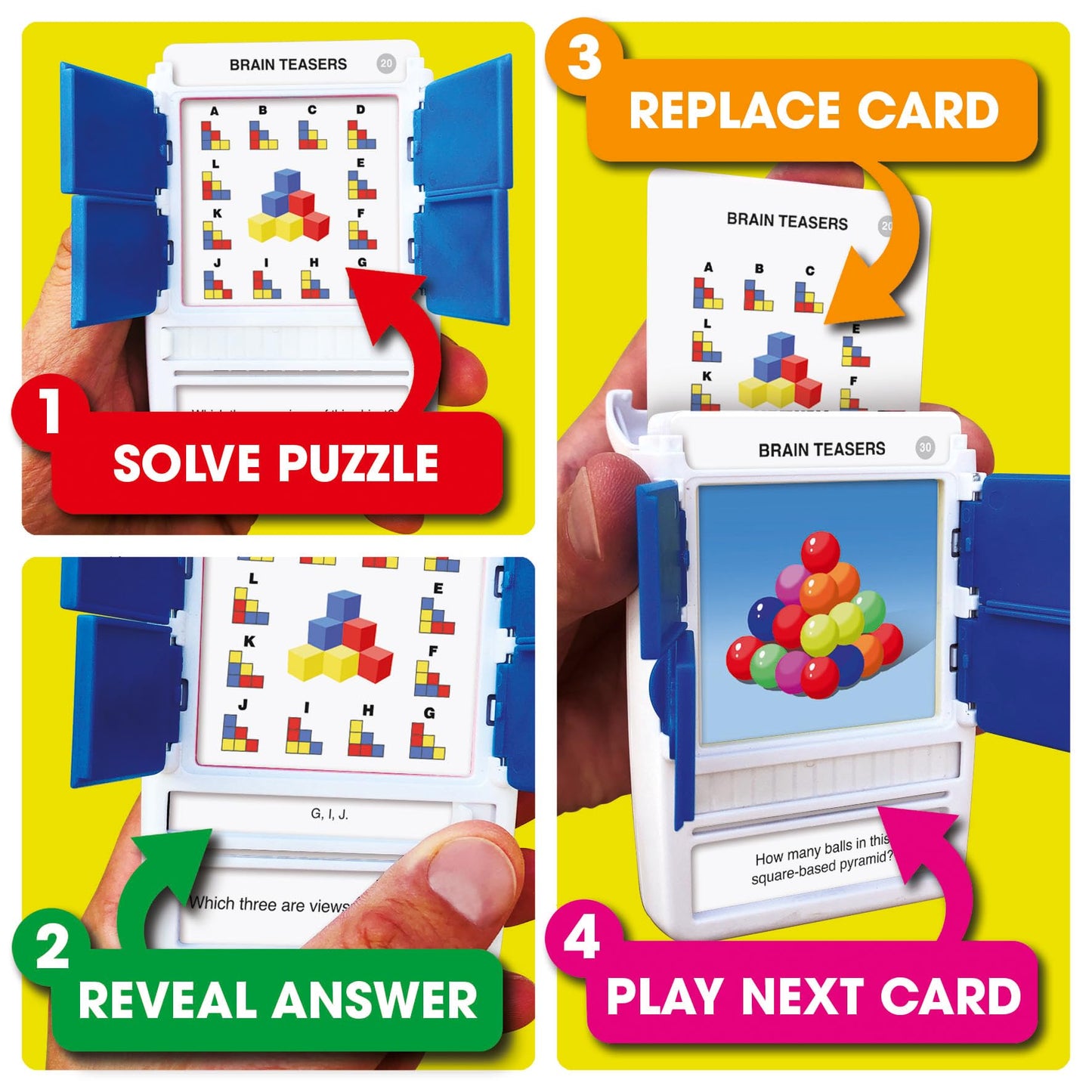 100 PICS Brain Teasers | Travel Game | Flash Cards with Slide Reveal Case | Card Game, Gift, Stocking Filler | Hours of Fun for Kids and Adults | Age 6+