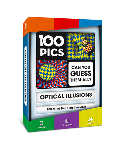 100 PICS Optical Illusions Travel Game - Try 100 Illusions | Flash Cards with Slide Reveal Case | Card Game, Gift, Stocking Filler | Ages 6+