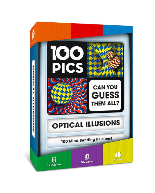 100 PICS Optical Illusions Travel Game - Try 100 Illusions | Flash Cards with Slide Reveal Case | Card Game, Gift, Stocking Filler | Ages 6+