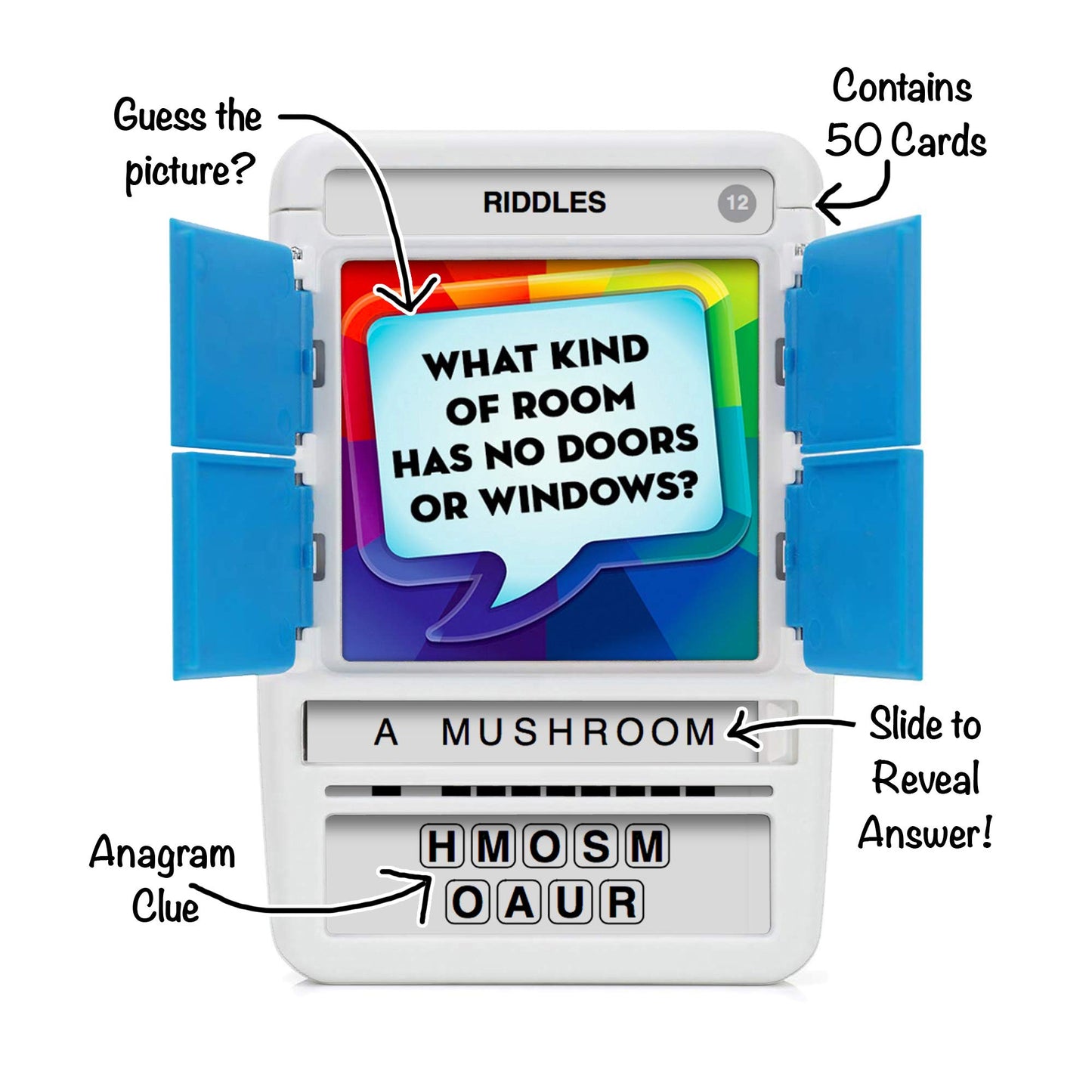 100 PICS Riddles - Guess 100 Riddles | Flash Cards with Slide Reveal Case | Travel Game, Gift, Stocking Filler | Fun for Kids and Adults - Play Together | Ages 6+