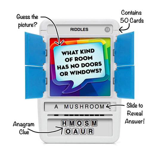 100 PICS Riddles - Guess 100 Riddles | Flash Cards with Slide Reveal Case | Travel Game, Gift, Stocking Filler | Fun for Kids and Adults - Play Together | Ages 6+