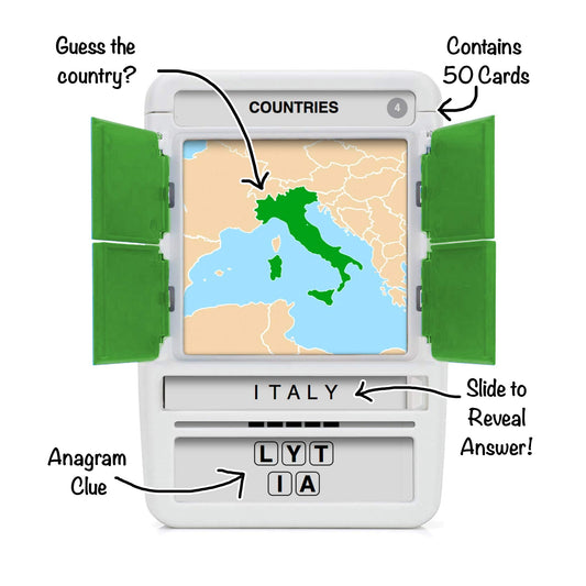 100 PICS Countries of the World Travel Game - Geography Flash Card Quiz, Pocket Puzzles For Kids And Adults