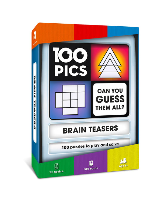 100 PICS Brain Teasers | Travel Game | Flash Cards with Slide Reveal Case | Card Game, Gift, Stocking Filler | Hours of Fun for Kids and Adults | Age 6+