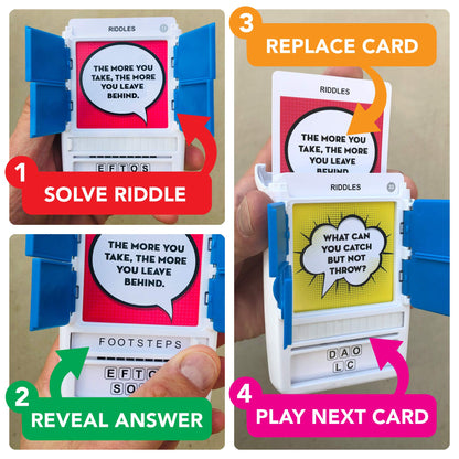 100 PICS Riddles - Guess 100 Riddles | Flash Cards with Slide Reveal Case | Travel Game, Gift, Stocking Filler | Fun for Kids and Adults - Play Together | Ages 6+