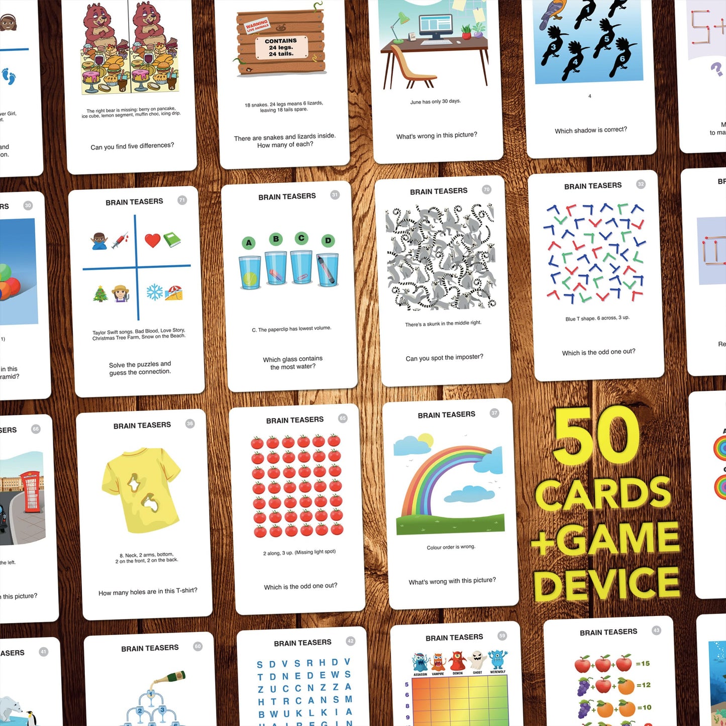 100 PICS Brain Teasers | Travel Game | Flash Cards with Slide Reveal Case | Card Game, Gift, Stocking Filler | Hours of Fun for Kids and Adults | Age 6+